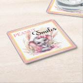 スイートピンクゾウ – ピーナッツスマイル スクエアペーパーコースター (アングル)