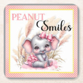 スイートピンクゾウ – ピーナッツスマイル スクエアペーパーコースター (正面)