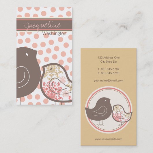 スイートピンクダマスクひなの水玉模様お洒落 名刺 (正面/裏面)