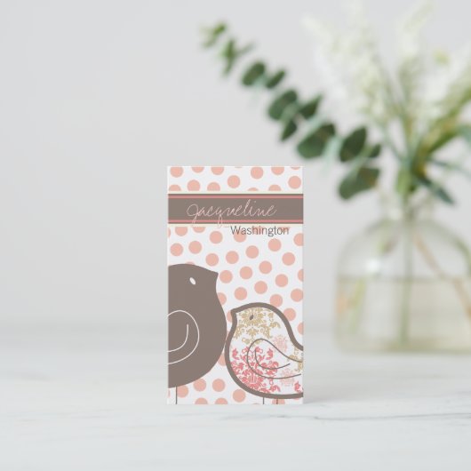 スイートピンクダマスクひなの水玉模様お洒落 名刺 (スタンド正面)