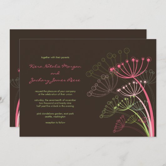 スイートピンクダンデリオンズ春の結婚式招待状 招待状 (正面/裏面)