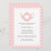 スイートピンクティーポットブライダルシャワーティーパーティー 招待状 (正面/裏面)