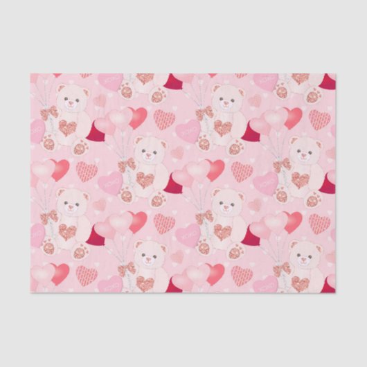 スイートピンクテディベアハートバルーンバレンタインデー 薄葉紙 (正面)