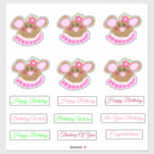 スイートピンクテディベア誕生日 シール (シート)