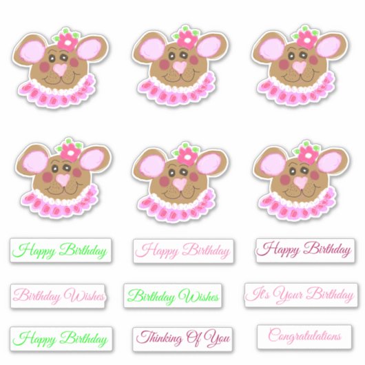 スイートピンクテディベア誕生日 シール (正面)