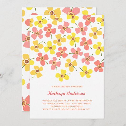 スイートピンクデイジーシックおもしろいブライダルシャワーパーティー 招待状 (正面/裏面)