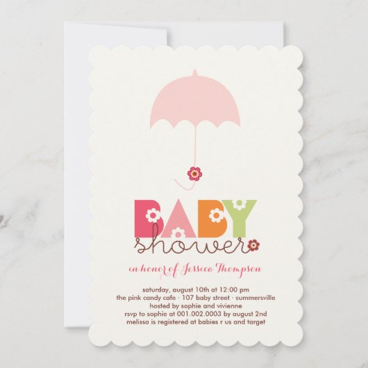 スイートピンクデイジー開花ガールベビーシャワー招待状 招待状 (正面)