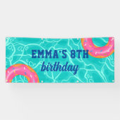 スイートピンクドーナツブルーウォータープールパーティー誕生日 横断幕 (横)