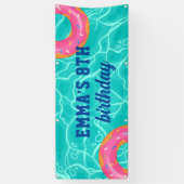 スイートピンクドーナツブルーウォータープールパーティー誕生日 横断幕 (縦)