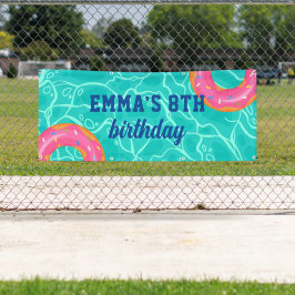 スイートピンクドーナツブルーウォータープールパーティー誕生日 横断幕