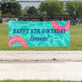 スイートピンクドーナツブルーウォータープールパーティー誕生日 横断幕