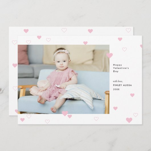 スイートピンクハートハッピーバレンタインデー写真 シーズンカード (正面/裏面)