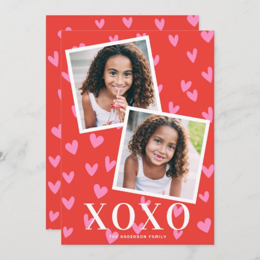 スイートピンクハートXOXOバレンタインデー2 2枚の写真 ノートカード (正面/裏面)