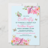 スイートピンクバタフライテーマガールズバースデーパーティー 招待状 (正面)