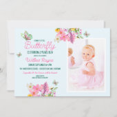 スイートピンクバタフライテーマガールズバースデーパーティー 招待状 (正面)