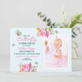 スイートピンクバタフライテーマガールズバースデーパーティー 招待状 (スタンド正面)