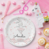 スイートピンクバレリナバニーファースト誕生日フローラ ペーパープレート (パーティー)