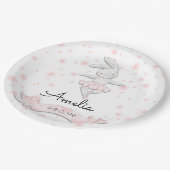 スイートピンクバレリナバニーファースト誕生日フローラ ペーパープレート (アングル)