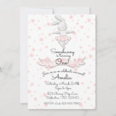 スイートピンクバレリナバニーファースト誕生日フローラ 招待状 (正面)