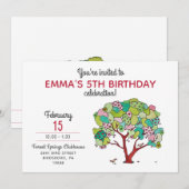 スイートピンクバレンタインハートツリーガール誕生日I 招待状 (正面/裏面)