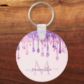 スイートピンクパープルグリッタードリップモノグラムガーリー キーホルダー (正面)
