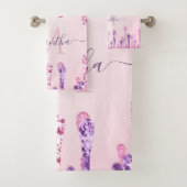 スイートピンクパープルグリッタードリップモノグラムガーリー バスタオルセット (インサイチュ)