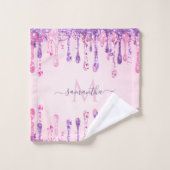 スイートピンクパープルグリッタードリップモノグラムガーリー バスタオルセット (ウォッシュタオル)