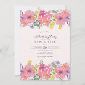 スイートピンクパープルフローラ1st誕生日パーティー 招待状 (正面)