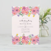 スイートピンクパープルフローラ1st誕生日パーティー 招待状 (スタンド正面)