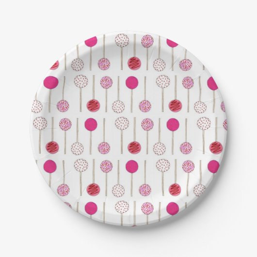 スイートピンクフロステッドケーキポップベーカリー誕生日パーティー ペーパープレート (正面)