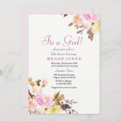 スイートピンクフローラその女の子ベビーシャワー招待状 招待状 (正面/裏面)