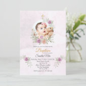 スイートピンクフローラとフォトバプテスマ招待状 招待状 (スタンド正面)