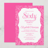 スイートピンクフローラウーマン60歳の誕生日パーティー 招待状 (正面/裏面)
