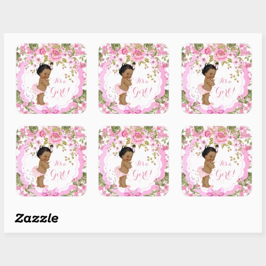 スイートピンクフローラバラベビーシャワーガールエスニック スクエアシール (シート)