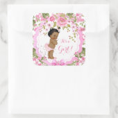 スイートピンクフローラバラベビーシャワーガールエスニック スクエアシール (バッグ)