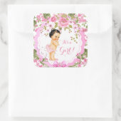 スイートピンクフローラバラベビーシャワーガールブルネット スクエアシール (バッグ)