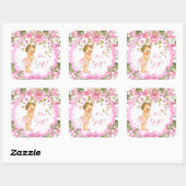 スイートピンクフローラバラベビーシャワーガールブロンド スクエアシール (シート)