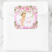 スイートピンクフローラバラベビーシャワーガールブロンド スクエアシール (バッグ)