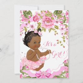 スイートピンクフローラベビーシャワーガールエスニックツツ 招待状