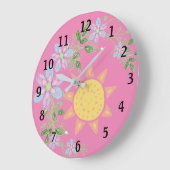 スイートピンクフローラベビー子供部屋 ラージ壁時計 (傾斜)
