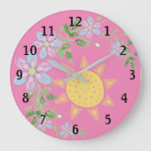 スイートピンクフローラベビー子供部屋 ラージ壁時計 (正面)