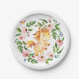 スイートピンクフローラポニーホースベイビーシャワー誕生日 ペーパープレート