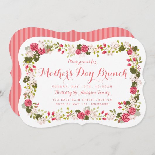 スイートピンクフローラマザーズデイブランチ招待状 招待状 (正面/裏面)