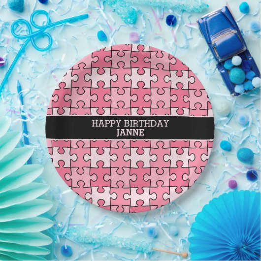 スイートピンクブラックガーリーパズル作品 ペーパープレート (パーティー)