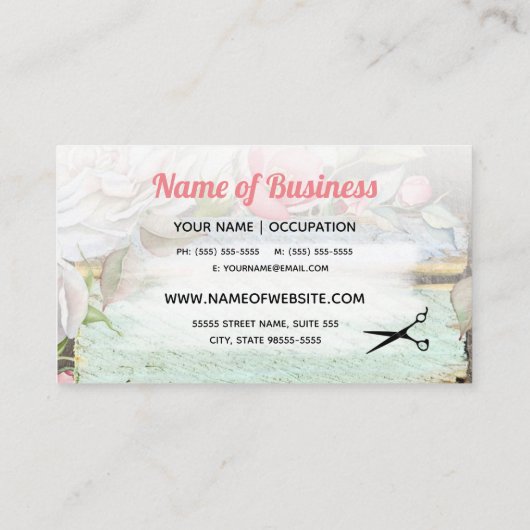 スイートピンクブロッサムフローラヘアスタイリスト美しいサロン 名刺 (裏面)