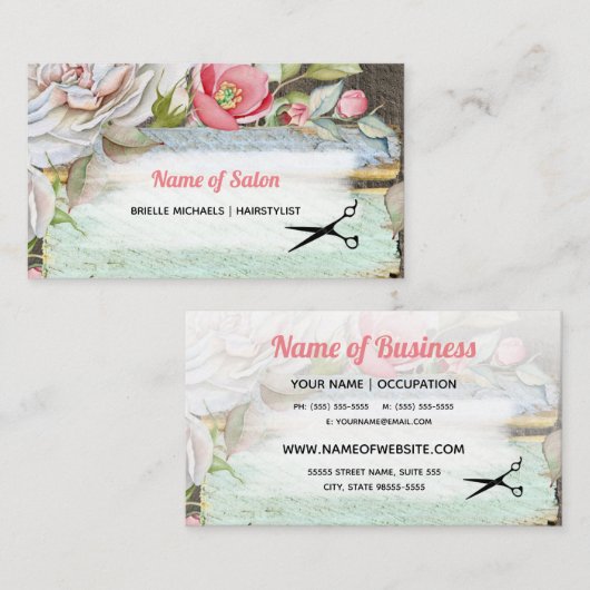 スイートピンクブロッサムフローラヘアスタイリスト美しいサロン 名刺 (正面/裏面)