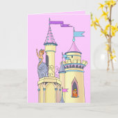 スイートピンクプリンセスキャッスル – グリーティングカード (黄色い花)