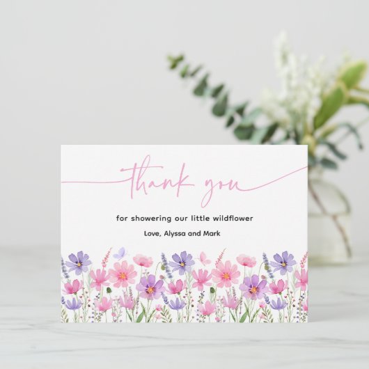 スイートピンクベビーの開花ワイルドフラワーベビーシャワー サンキューカード (スタンド正面)