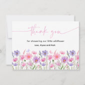 スイートピンクベビーの開花ワイルドフラワーベビーシャワー サンキューカード (正面)