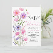 スイートピンクベビーの開花ワイルドフラワーベビーシャワー 招待状 (スタンド正面)